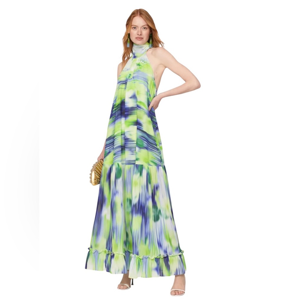 One33 Social- Elegant Green and Blue Halter Maxi Dress